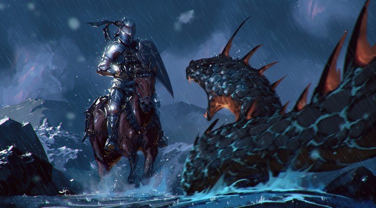 warrior, Horse, Fantasy art, Serpent, Creature HD Wallpaper Desktop Background