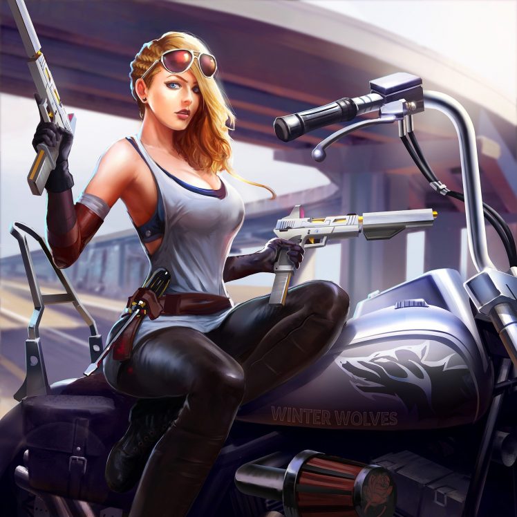 women, Futuristic, Motorcycle, Gun HD Wallpaper Desktop Background