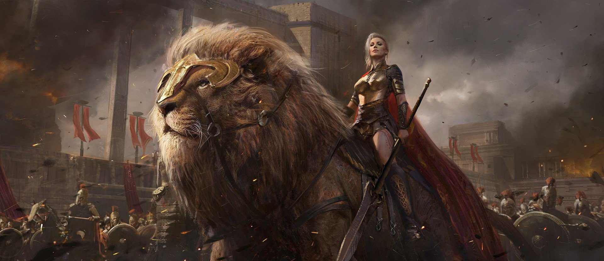 warrior, Armor, Fantasy art, Lion Wallpaper