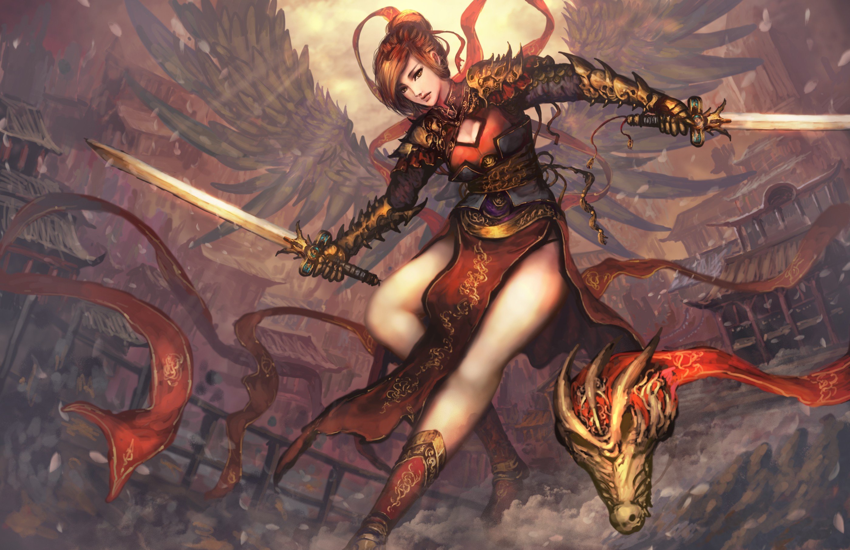 warrior, Sword, Fantasy art, Dragon Wallpaper