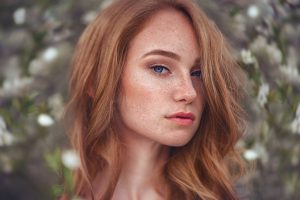 women, Freckles, Blue eyes, Redhead, Face, Outdoors