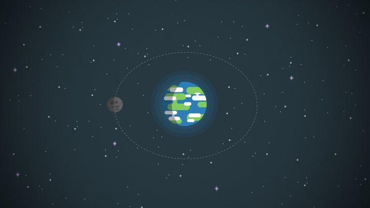 Earth, Moon, Minimalism, Stars, Space, Kurzgesagt HD Wallpaper Desktop Background