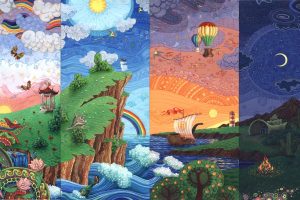 Aleksander Zhelonkin, Rainbows, Moon, Clouds, Artwork, Digital art, Landscape, Boat, Painting, Sun rays, Drawing, Nature, Hot air balloons, Lotus flowers, Butterfly, Sun