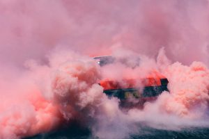 smoke, Colored smoke, Red cars, Pink