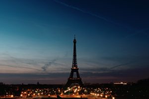 French, Eiffel Tower, Sky, Lights, Silhouette, Night, Paris
