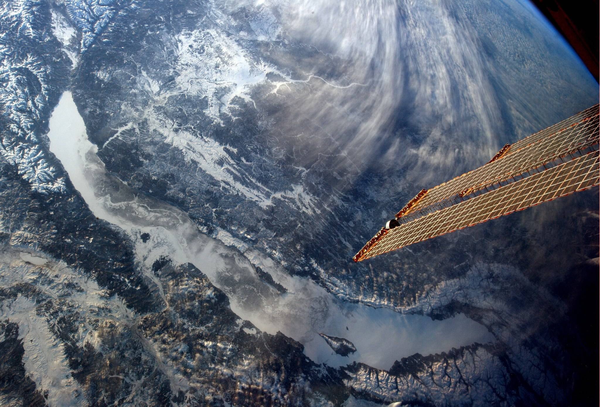 orbital view, Space, Lake, Satellite, Baikal, Planet, Snow, Russia, Lake Baikal Wallpaper