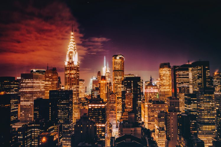 lights, USA, Skycrapers, Twilight, Manhattan, Chrysler Building, New York City, Cityscape HD Wallpaper Desktop Background