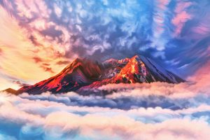 illustration, Artwork, Sky, Mountains, Clouds