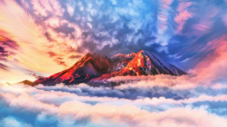 illustration, Artwork, Sky, Mountains, Clouds HD Wallpaper Desktop Background