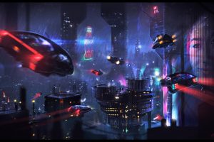 science fiction, City, Rain