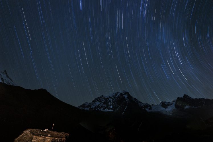 mountains, Snow, Night sky, Stars HD Wallpaper Desktop Background