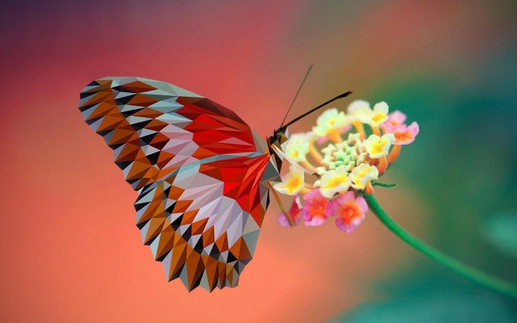 butterfly, Low poly, Nature, Closeup, Flowers, Digital art HD Wallpaper Desktop Background