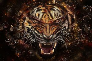 tiger, Animals, Broken glass