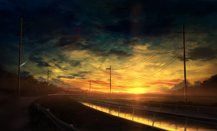 clouds, Landscape, Road, Sky, Sunset, Water HD Wallpaper Desktop Background