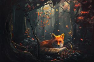 Sylar, Fox, Forest, Fall, Fantasy art, Animals