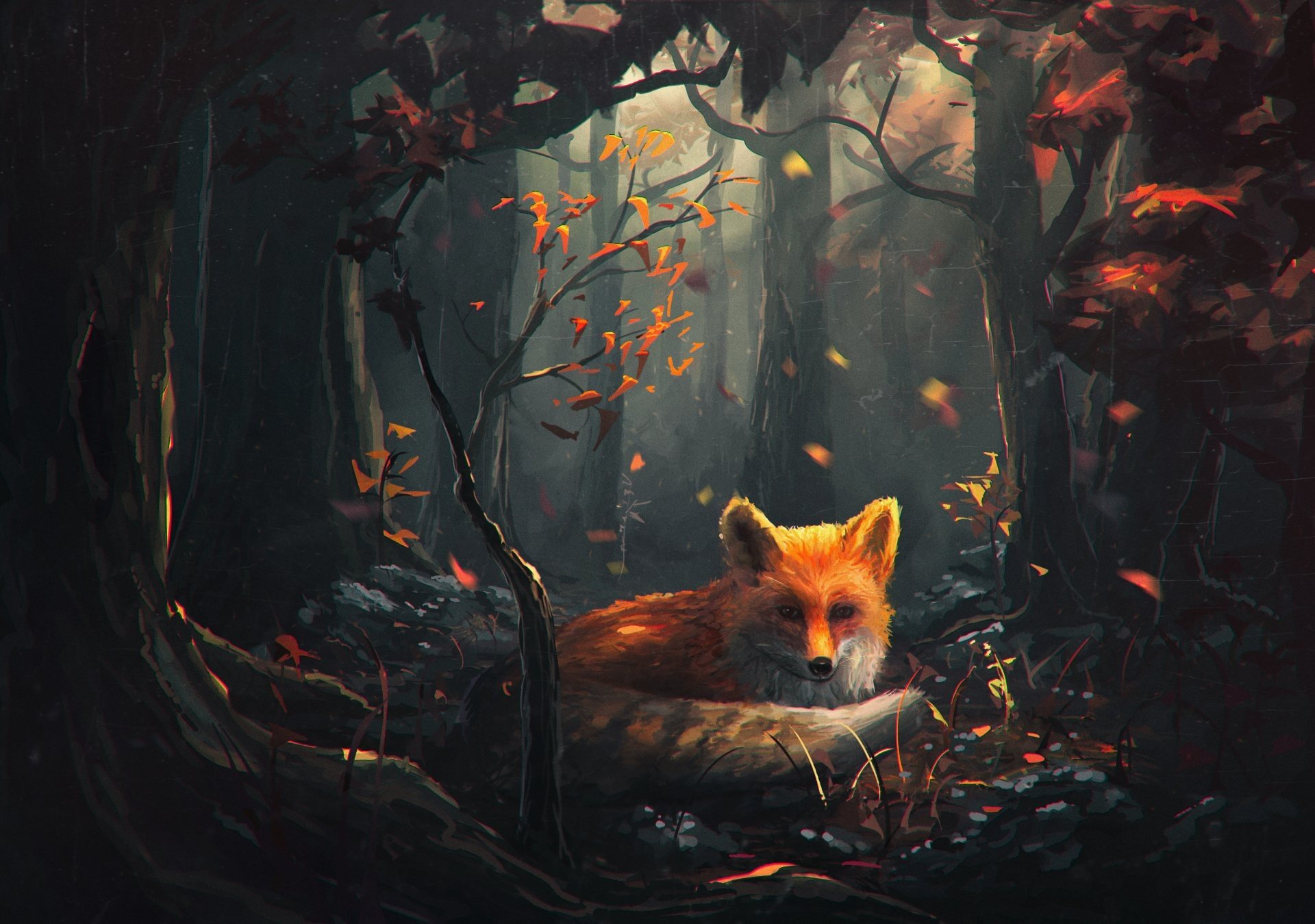 Sylar, Fox, Forest, Fall, Fantasy art, Animals Wallpaper