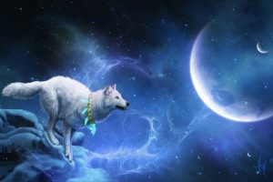 animals, Fantasy art, Wolf, Planet, Sky, Moon