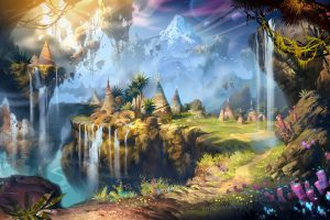 fantasy art, Waterfall, Mountains
