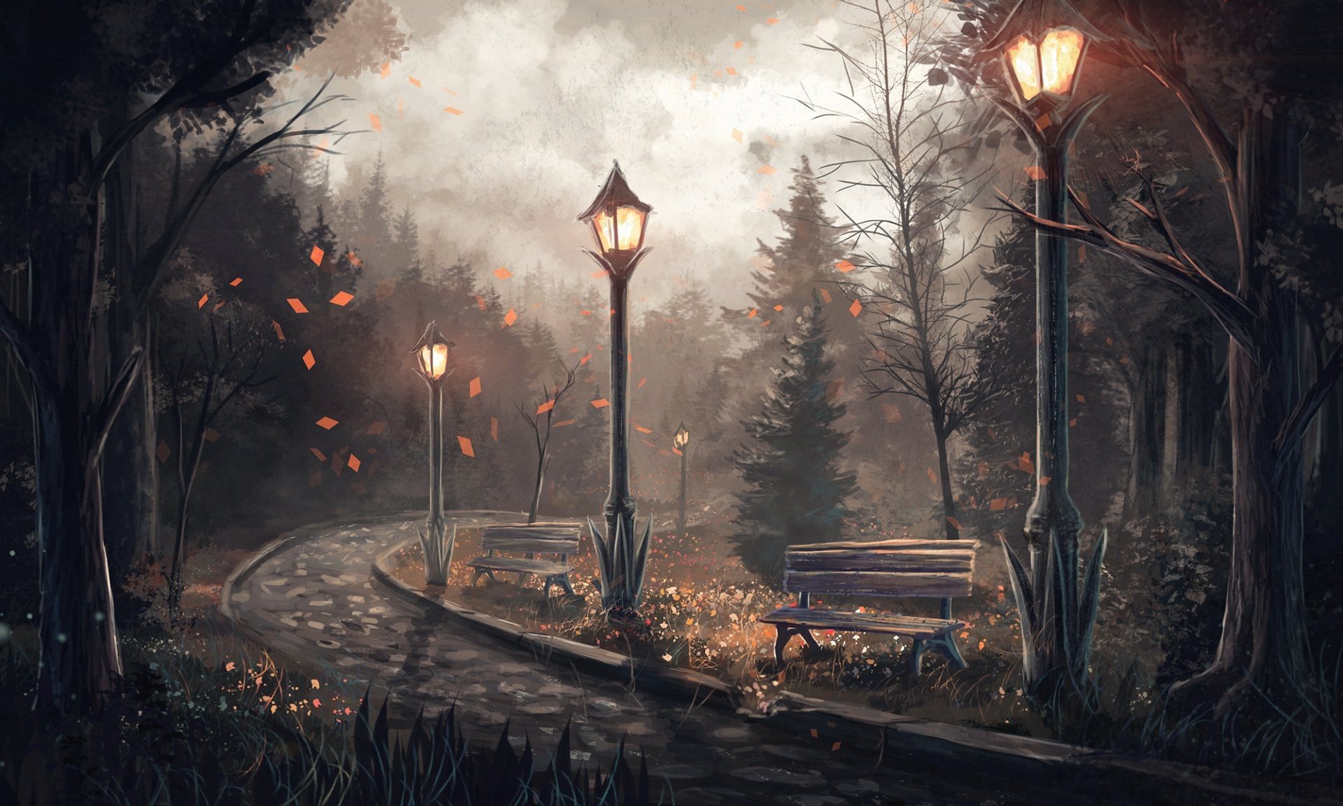 Sylar, Fall, Road, Park, Digital art Wallpaper