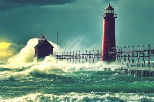 lighthouse, Michigan, Sea