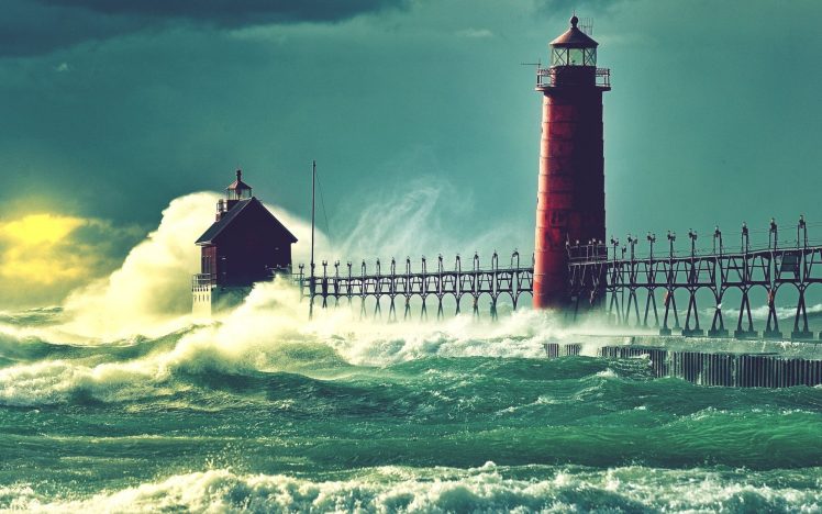 lighthouse, Michigan, Sea HD Wallpaper Desktop Background
