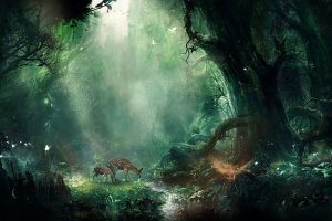 fantasy art, Forest, Deer, Fawns