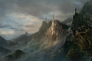 fantasy art, Castle, Mountains