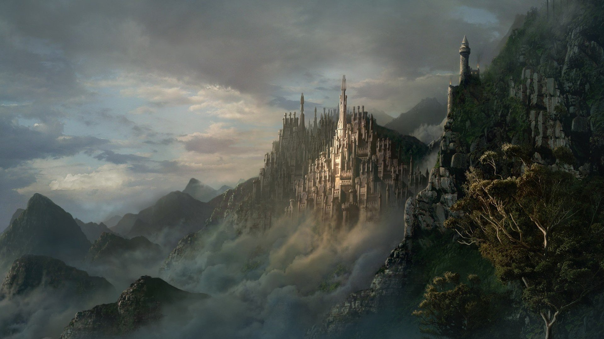 fantasy art, Castle, Mountains Wallpaper