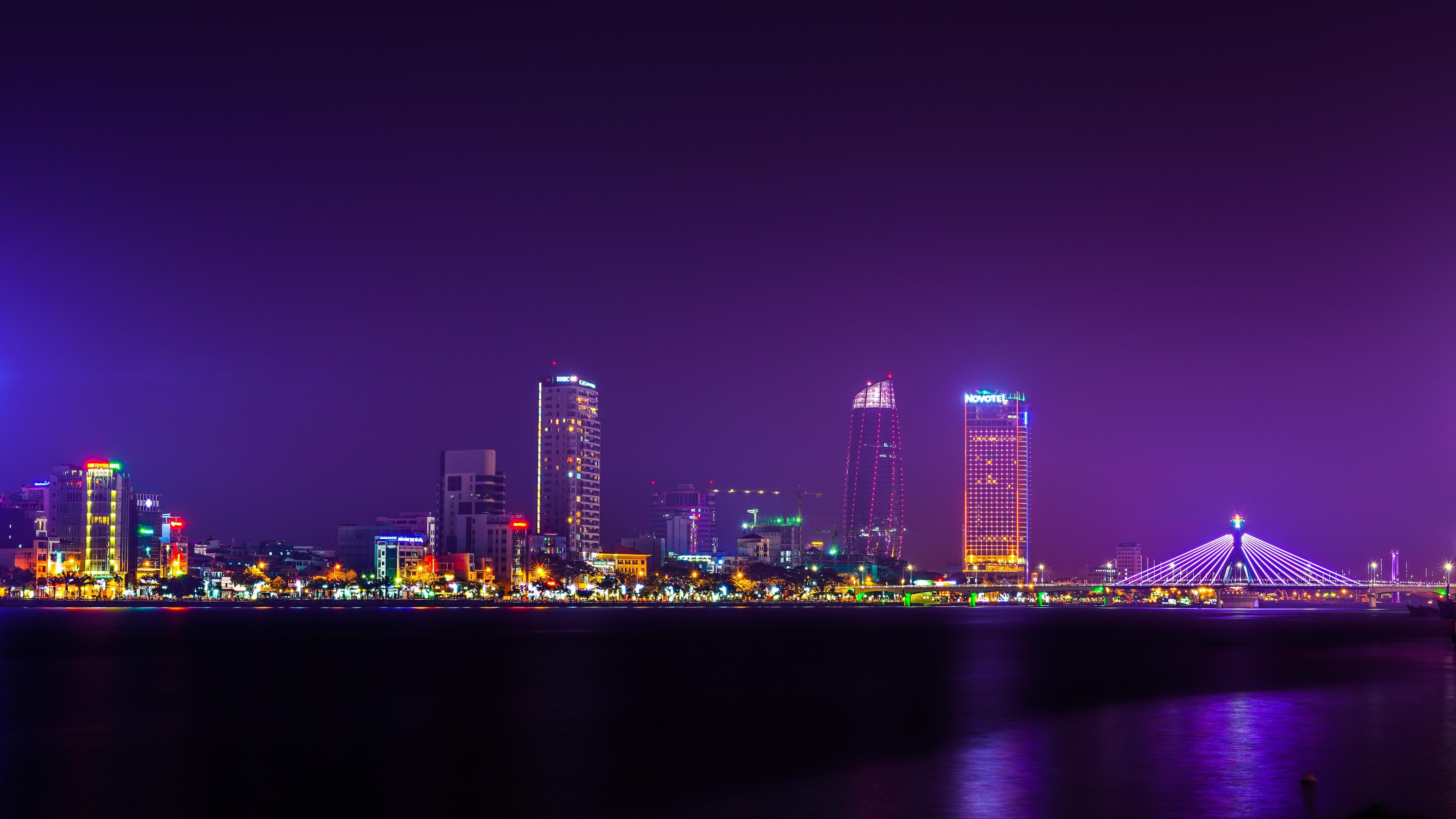 city, Building, Bridge, Night, Lights, Vietnam, Danang, Cityscape Wallpaper