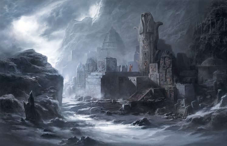 fantasy art, Mountains, Castle, Clouds HD Wallpaper Desktop Background