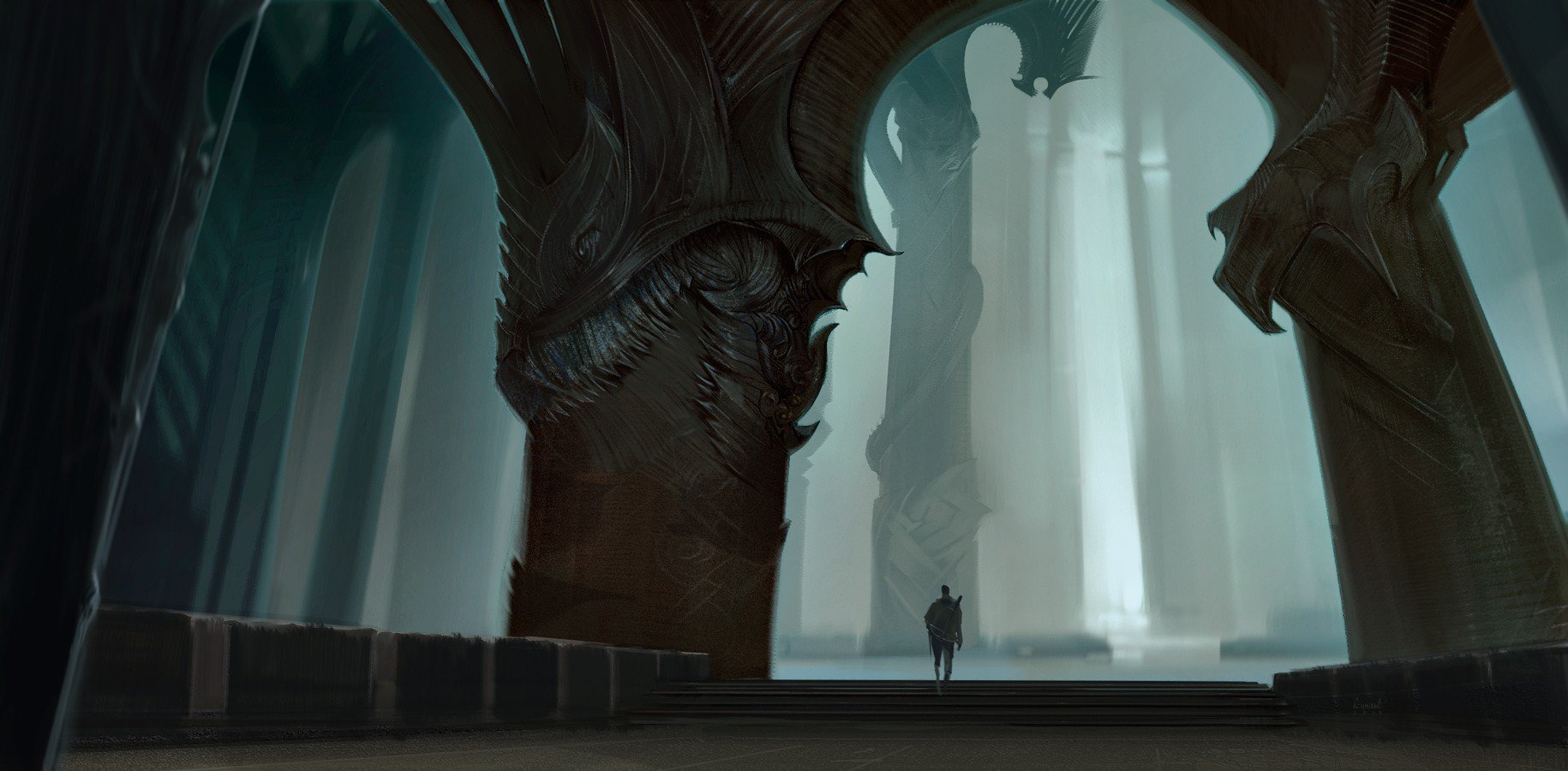 warrior, Fantasy art, Alone, Palace, Dragon Wallpaper