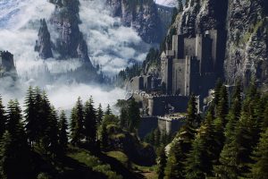 fantasy art, Trees, Mountains, Clouds, Castle, The Witcher 3: Wild Hunt, Video games