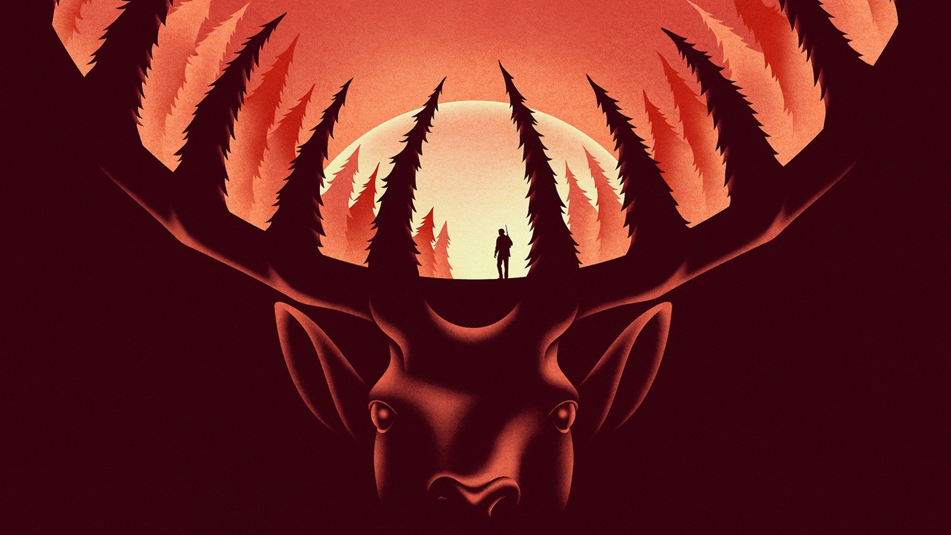 hunter, Nature, Animals, The Deer Hunter, Deer, Movies, Movie poster, Antlers, Trees, Simple background, Moon Wallpaper