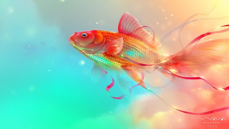 fish, Digital art HD Wallpaper Desktop Background
