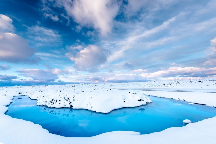 winter, Road, Sky, Water, Clouds, Snow, Iceland HD Wallpaper Desktop Background
