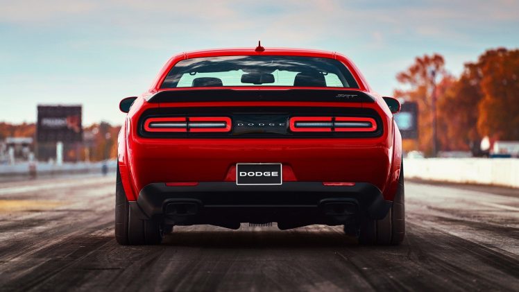 Dodge Challenger, Dodge, Car, Red cars, Red, Rear view HD Wallpaper Desktop Background
