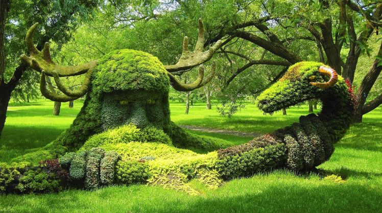 Montreal, Garden, Canada, Snake, Horns, Park, Trees, Grass HD Wallpaper Desktop Background