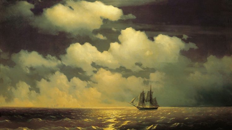 Ivan Aivazovsky, Artwork, Painting, Classical art, Water, Sea, Sailing ship, Ivan Konstantinovich Aivazovsky, Clouds, Waves, Horizon HD Wallpaper Desktop Background