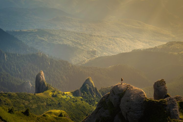 nature, Trees, Rock, Landscape, Forest, Photography, Sky, Ciucaș Peak, Sunlight HD Wallpaper Desktop Background