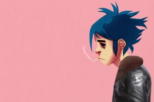 Gorillaz, 2D, Simple background, Smoking
