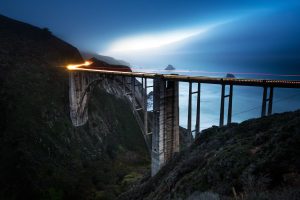 bridge, California, Landscape, Light trails