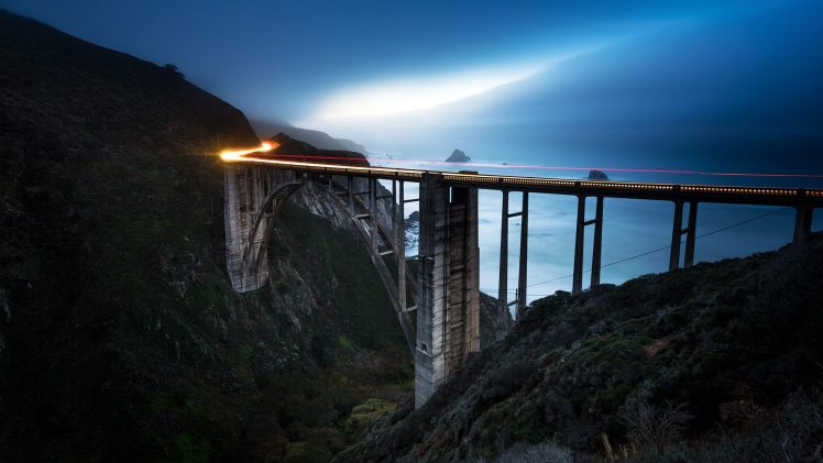 bridge, California, Landscape, Light trails HD Wallpaper Desktop Background