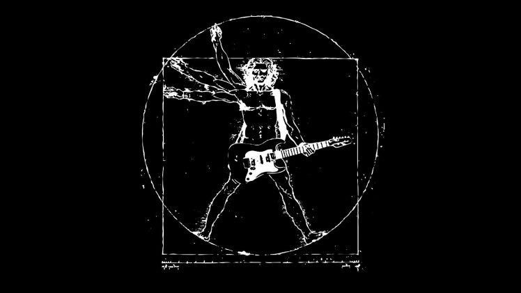 Leonardo da Vinci, Vitruvian Man, Guitar, Rock, Music, Rock music, Electric guitar, Black HD Wallpaper Desktop Background