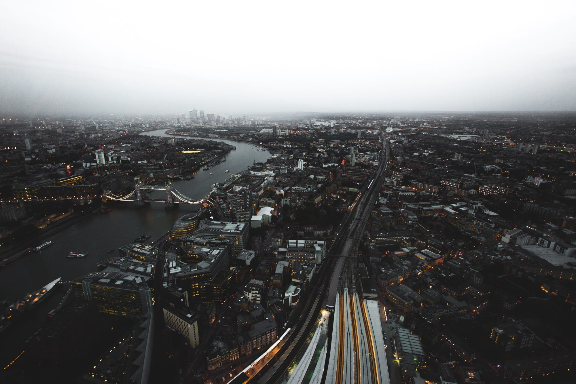 cityscape, River, Mist, Building, Skyscraper, Bridge, London, Tower Bridge, Lights Wallpaper