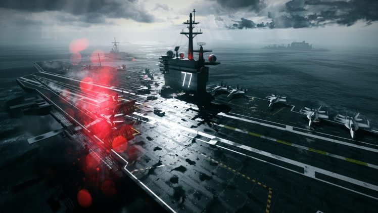 battlefields, Atlantic ocean, Jet fighter, Aircraft carrier, Clouds, Battlefield 4, Video games HD Wallpaper Desktop Background