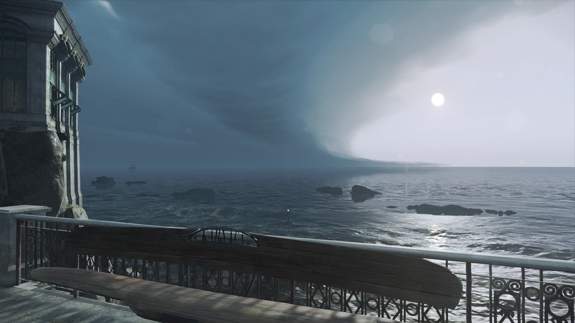 karnaka, Dishonored 2, Dishonored, Dunwall, Landscape, Sunflowers, Clouds, Bench, Coast, Island, Steampunk Wallpaper