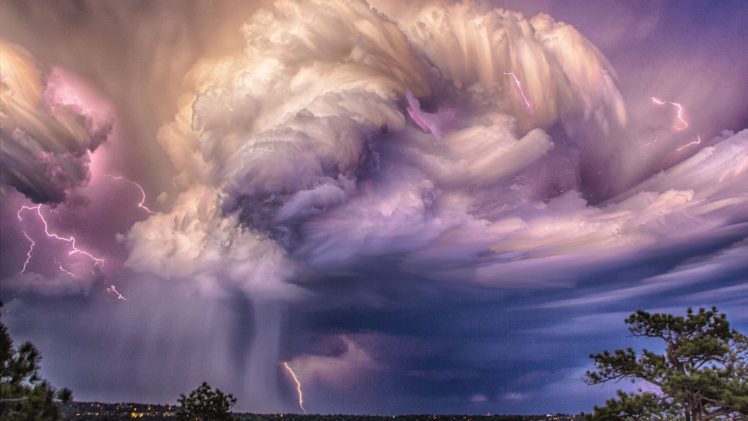 lightning, Clouds, Nature, Trees, Landscape, Storm HD Wallpaper Desktop Background
