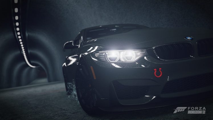 car, Forza Horizon 2, LED headlight, Tunnel, Road, BMW M4 Coupe HD Wallpaper Desktop Background
