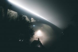 long exposure, Lights, Trees, Night, Dark, River