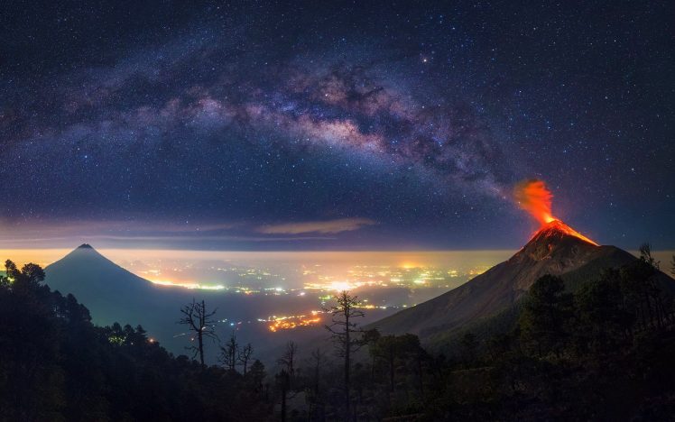 volcano, Milky Way, Guatemala, Nature, Space, Horizon, Landscape HD Wallpaper Desktop Background
